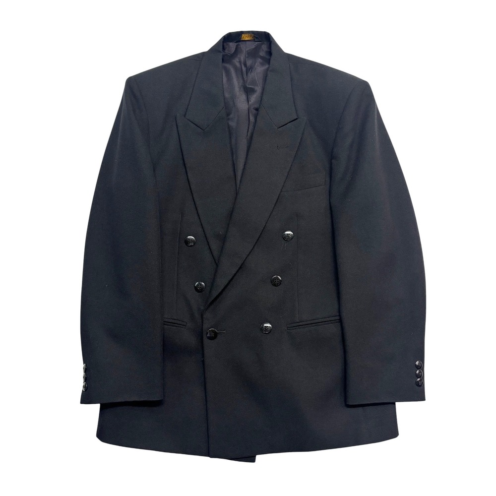vtg 90s Black Double Breasted 38S Blazer Jacket Sport Suit Coat Wool Blend Mens